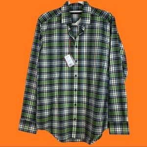 NWT SAND green/navy plaid men’s shirt size 41